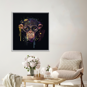Modern Animal Print <b>Canvas</b> Artwork: Elegant Monkey Wall Decor,WHITE <b>FRAMED</b> <b>CANVAS</b> - Product Image 3