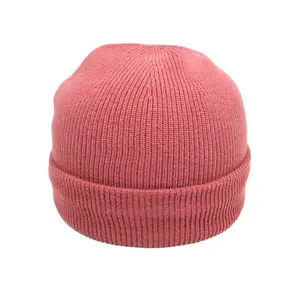 Unisex Adult Winter Roll Up Docker Skull Cap Blank Red Knit Custom Logo Acrylic Fisherman Short Cuff Beanie Hat