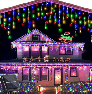 Guirnalda de <span class=keywords><strong>Luces</strong></span> LED <span class=keywords><strong>Solares</strong></span> para Exteriores, IP65 Impermeable, Decoración Navideña, Cortina de <span class=keywords><strong>Luces</strong></span>, Cascada de Hielo - Product Image 1