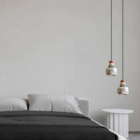 Lampe suspendue minimaliste en cuivre à commande par interrupteur, petite, avec pierre naturelle colorée en marbre, pour salon et chevet