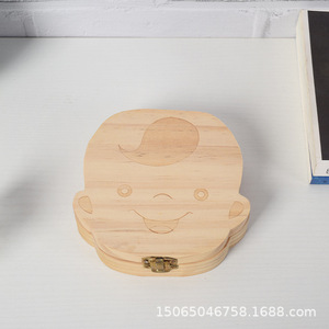 Caja de recuerdo para dientes de leche, diseño de dibujos animados grabado en madera para niños y niñas, almacenamiento de recuerdos - Product Image 4