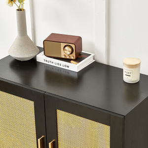 Gabinete de buffet de panel lateral DB con puerta de ratán natural Estantes de almacenamiento ajustables para Bar en casa o gimnasio - Product Image 6