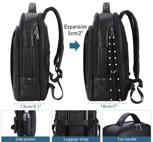 กระเป๋าเป้สะพายหลังสำหรับแล็ปท็อปขนาด 15.6 นิ้ว หนังแท้ คุณภาพสูง ทนทาน ขยายได้ รองรับมาตรฐาน TSA ขนาด 13.97 x 28.96 x 40.89 ซม. เหมาะสำหรับเดินทางและธุรกิจ ใช้ได้ทั้งชายและหญิง - Product Image 4