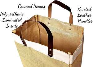 Sac fourre-tout de marché écologique réutilisable en jute et coton avec poignées en cuir - Product Image 4