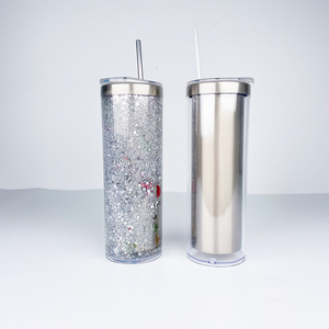 Snowglobe-vaso con pajitas de metal y tapas deslizantes para beber, vaso de acero inoxidable liso con sublimación en blanco, 20oz - Product Image 4