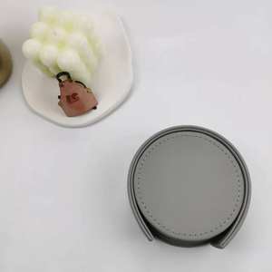 Sanchuan China Supply House Warming Gift Kurk Basis Lederen Ronde Cup Onderzetters Drankjes <span class=keywords><strong>Coaster</strong></span> <span class=keywords><strong>Set</strong></span> Van 6 Met Metalen Houder - Product Image 2