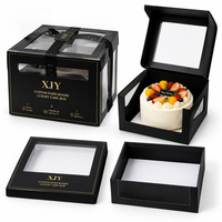 Boîte à gâteau carrée en plastique noir de qualité alimentaire, boîte cadeau de luxe en carton rigide personnalisée XJY