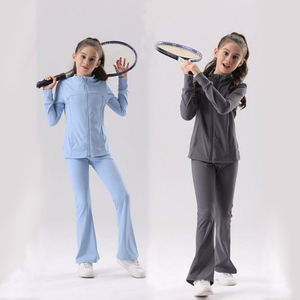 Ropa Deportiva Infantil al por Mayor, Ropa de Yoga, Fitness, Tenis, Tops de Manga Larga de Secado Rápido, <span class=keywords><strong>Pantalones</strong></span> Acampanados, Conjunto Deportivo de 2 Piezas para Niñas - Product Image 3