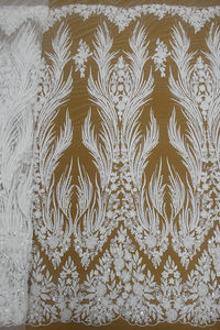 Offre Spéciale blanc pur broderie travail lourd perles perlées dentelle avec paillettes mariée désherbage <span class=keywords><strong>français</strong></span> dentelle robe Aso Ebi HY2245 - Product Image 2