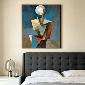 Pintura al Óleo Pintada a Mano de Inspiración Vintage, Cubismo, Figura Humana Geométrica, Paisaje Lunar, Arte de Pared en Lienzo - Product Image 5