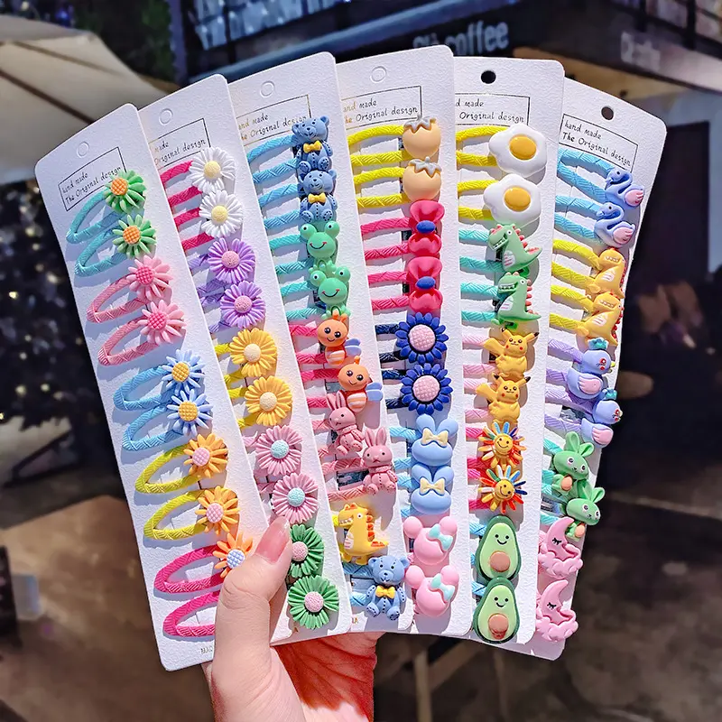 10 pcs Acessórios para crianças Clipes de cabelo No Slip Snap Barrettes para crianças Adolescentes Girls Cute Candy Color Cartoon Design Hair Pins