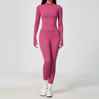 Ensemble de vêtements de sport pour femmes avec logo personnalisé, hautement élastique et respirant, veste de yoga à fermeture éclair à manches longues et leggings