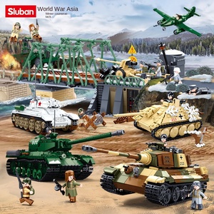 ชุดประกอบรถถังพลาสติก Little Luban B0678-0981 รุ่น<span class=keywords><strong>สงครามโลก</strong></span>ครั้งที่ 2 T34/85 King Tiger ของเล่นแบบประกอบเอง ฉากการรบที่นอร์มังดี - Product Image 1