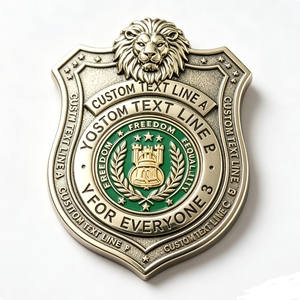 เข็มกลัดรูปโล่หัวสิงโตเคลือบแข็งแบบวินเทจชุบทองพร้อมข้อความสลักส่วนตัว - Product Image 3