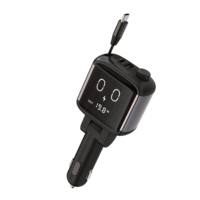 Cargador Rápido PD de 65W con Cable Retráctil, Puerto USB-C para Encendedor de Cigarrillos, Monitoreo de Voltaje 12-24V, 1 Año de Garantía