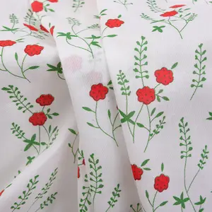 100% Cotton Printed 60s 90*88 Twill Fabric Thin Flowers Leaf Printing Drill Fabrics For Children's Dress Clothing