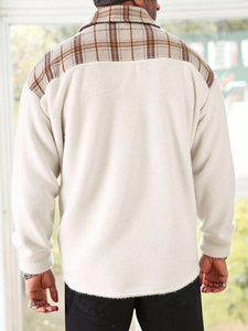 Men's Plaid <b>Fleece</b> <b>Jacket</b> Sherpa <b>Lined</b> Turn-down Collar Button Closure Casual Winter Coat Regular Fit - Product Image 4