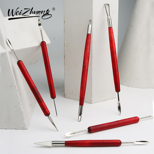Weizhuang Z006 Juego <span class=keywords><strong>de</strong></span> 6 Cuchillos <span class=keywords><strong>de</strong></span> Acero Inoxidable con Mango <span class=keywords><strong>de</strong></span> Madera Roja, Herramientas <span class=keywords><strong>de</strong></span> Tallado <span class=keywords><strong>de</strong></span> Doble Punta, para Escultura en <span class=keywords><strong>Arcilla</strong></span>, Reparación y Arte - Product Image 2