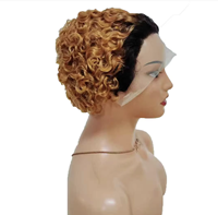 Perruque courte ondulée style pixie, cheveux humains brésiliens bouclés crépus, taille moyenne, perruque frontale en dentelle transparente pour usage quotidien