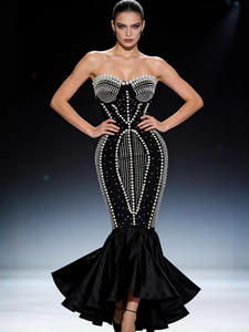 Robe de soirée longue noire perlée à la main, sept couleurs, haute <span class=keywords><strong>couture</strong></span>, luxe, élégante, moulante et sexy, collection 2026 - Product Image 1