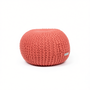 Knitted Cotton <b>Round</b> Pouf Coral Color Modern Elegant <b>Stool</b> Ottoman Living Room Furniture Home Decor - Product Image 1