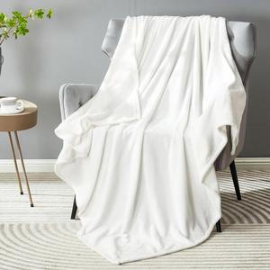 Custom Decorative Solid Lightweight Velvet Super Soft Micro Plush Flannel Fuzzy Fleece White <b>Throw</b> Blanket <b>for</b> Couch Sofa - Product Image 1