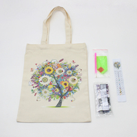 Mode Nieuwe Stijl Diamant Schilderij Canvas Tas Kleurrijke Bloem En Fruit Boom Patroon Polyester-Katoenen Stof Dagelijkse Boodschappentas