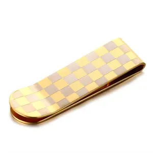 고품질 도매 주문 로고 스테인리스 금속 격자 무늬 디자인 남자 돈 클립 지갑