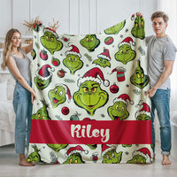 Couverture en flanelle polaire personnalisée avec un nom, dessin animé de Noël, douce et chaude, cadeau d'hiver pour enfants, adultes, famille