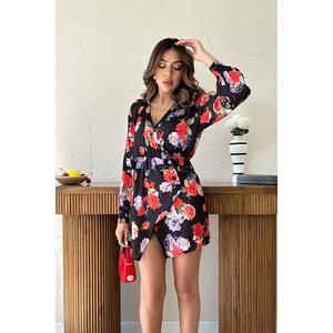 Robe fourreau en satin écologique à imprimé floral, taille naturelle, rouge, pour soirée - Product Image 4