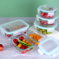 Vente en gros de réfrigérateur de cuisine domestique va au micro-ondes boîte à lunch carrée ronde rectangulaire en verre ensemble de récipients de stockage des aliments