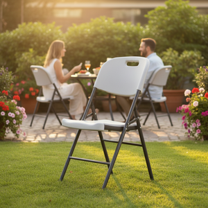 كراسي حديقة حديثة بيضاء قابلة للطي من البولي إيثيلين عالي الكثافة، محمولة وخفيفة الوزن للحدائق والمناسبات وحفلات الزفاف والعشاء - Product Image 2