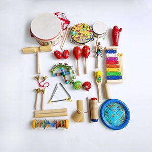 Wooden Orff Percussion Kit Children Musical Instrument Rain Stick Cartoon Hand <b>Drum</b> Preschool Rhythm Learning Teaching Aids - Product Image 1