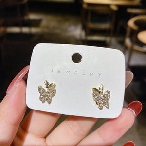 S925 gümüş iğne çift kelebek düğme küpe tam taklidi Mini küçük kristal iki kelebek küpe - Product Image 4