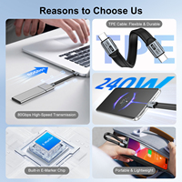 Câble USB 5.0 Type C vers Type C 80 Gbit/s, transfert de données haute vitesse, PD 240 W, câble gainé TPE 16K pour ordinateur portable, moniteur, station d'accueil, SSD