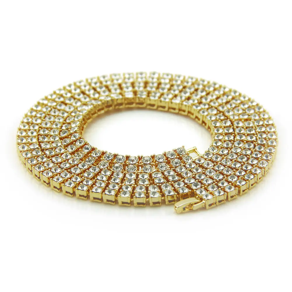 Popular men's hip hop double row diamond alloy Tennis Chain full diamond long necklace fashion Luxury jewelry