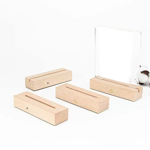 Acrylic Wireless LED Lamps Holders Led Table Lights Bases Wood 3 Colors Lithium Battery Night Lights Base Rectangle Wooden Decor