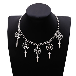 Collar con Colgante de Espada y Estrella de Cinco Puntas, Aleación de Zinc, Cadena Gótica para Clavícula, Colgantes con Temática de Oro Blanco, Multicapa - Product Image 6