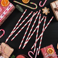 Paille en papier jetable rayé rouge et blanc non détrempé pour boissons Cocktail bulle thé fournitures de fête de noël en vrac 6mm