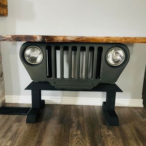 Table console vintage d'inspiration industrielle Jeep avec plateau en bois recyclé, meuble de style automobile pour la maison ou le bureau - Product Image 2