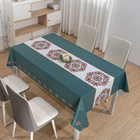 Nappe de table rectangulaire en PVC imprimé RNPT, motif floral bleu, résistante à la chaleur, pour mariage