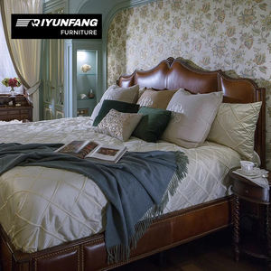 미국식 빈티지 원목 침대 친환경 가죽 침대 고급 침실 세트 빌라 맞춤 제작 - Product Image 5