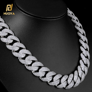 NUOYA-Collar de diamantes de circonita helada para hombre y mujer, cadena cubana con hebilla curvada de lujo, 22mm, joyería de hip hop - Product Image 1