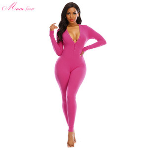 Pigiama Intero da Donna con Apertura sul Petto e Gambe Lunghe, Tinta Unita, Scollo a V, Taglia Personalizzabile, Abbigliamento da Notte per Adulti con Apertura Posteriore - Product Image 5