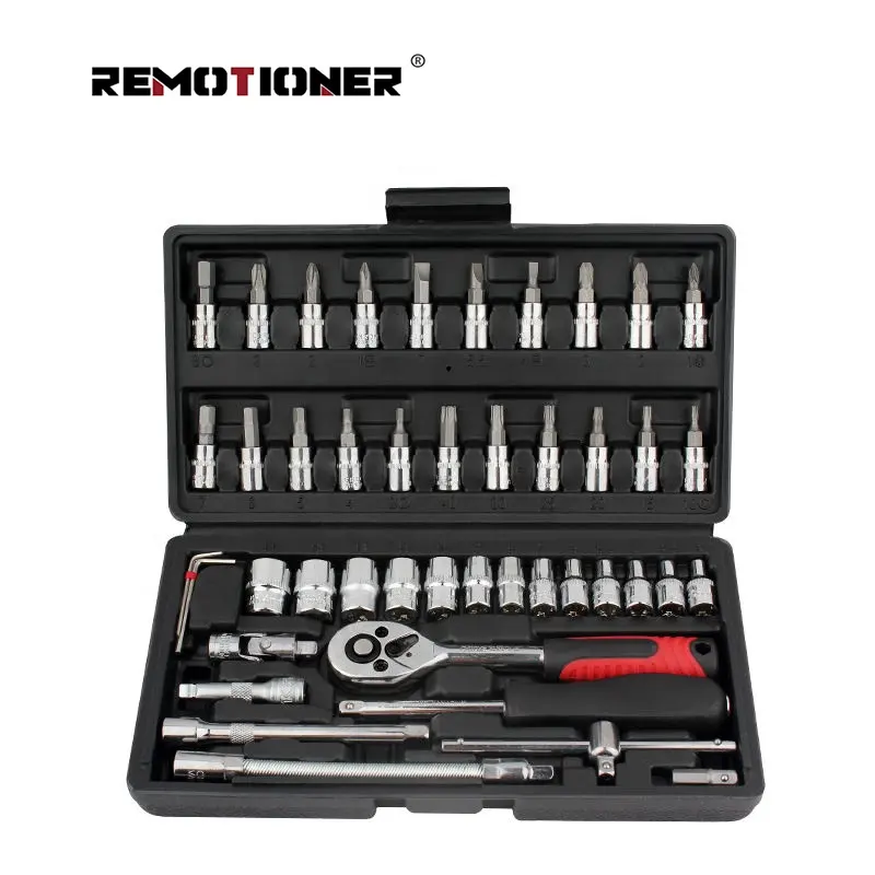 Top Quality 46pcs 1/4" Socket Set Tools Ratchet Socket Wrench Tool Kit Portable Auto Repairing Hand Tool