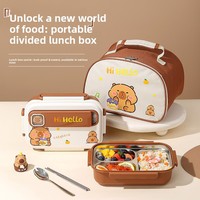 Boîte à lunch carrée isotherme compartimentée en acier inoxydable 316 de qualité alimentaire, à motifs de dessins animés, résistante aux micro-ondes, anti-fuite, type bento