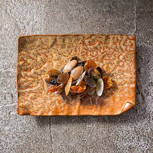 Plats de service à bords incurvés à texture rugueuse pour salle de banquet restauration dîner fin céramique Rectangle assiette à dessert porcelaines - Product Image 1