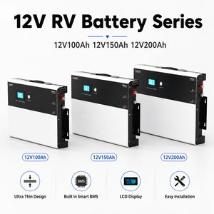 Hete Aanbieding 12V 100Ah 150Ah 200Ah Ultra Dunne LiFePO4 Batterij LCD Scherm Ingebouwde BMS Camperbatterij - Product Image 1