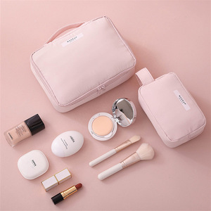 Sac de maquillage portable en tissu Oxford, grande capacité, poignée souple, couleurs macaron, organisateur de cosmétiques pour le rangement à domicile, été 2024 - Product Image 4