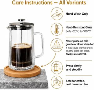 Cafetière à piston en verre transparent moderne avec infuseur et couvercle, composants en acier inoxydable résistant à la chaleur pour la cuisine - Product Image 5
